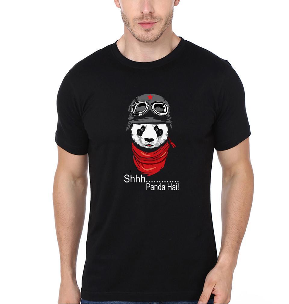 FunkyTradition Black Round Neck Shh...Panda Hai Men Half Sleeves T-Shirt