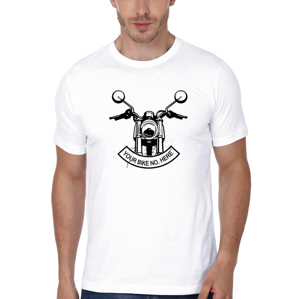 FunkyTradition White Round Neck Customise Print Your  Bike Number Here  Half Sleeves T-Shirt