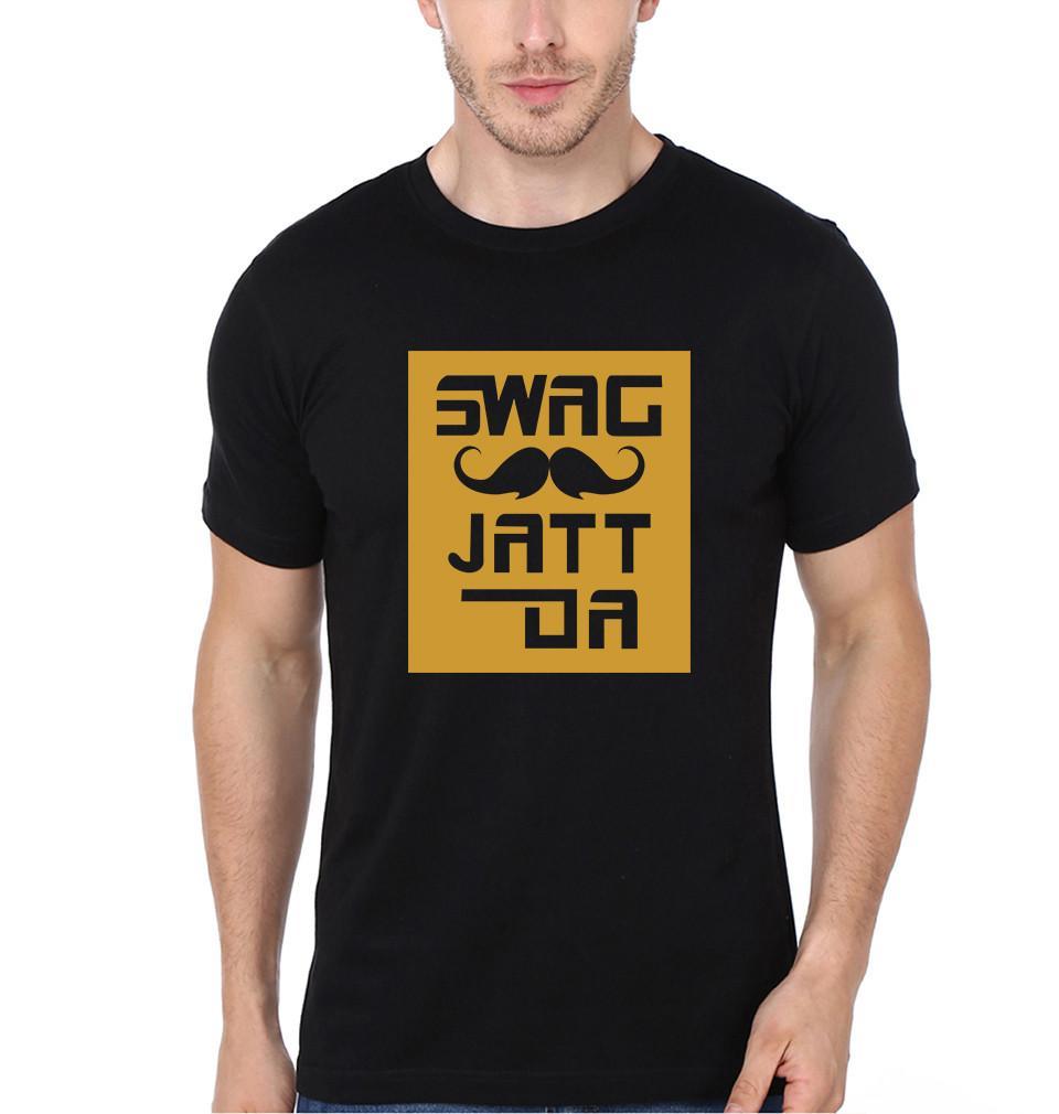 FunkyTradition Black Round Neck Swag Jatt Da Half Sleeves T-Shirt