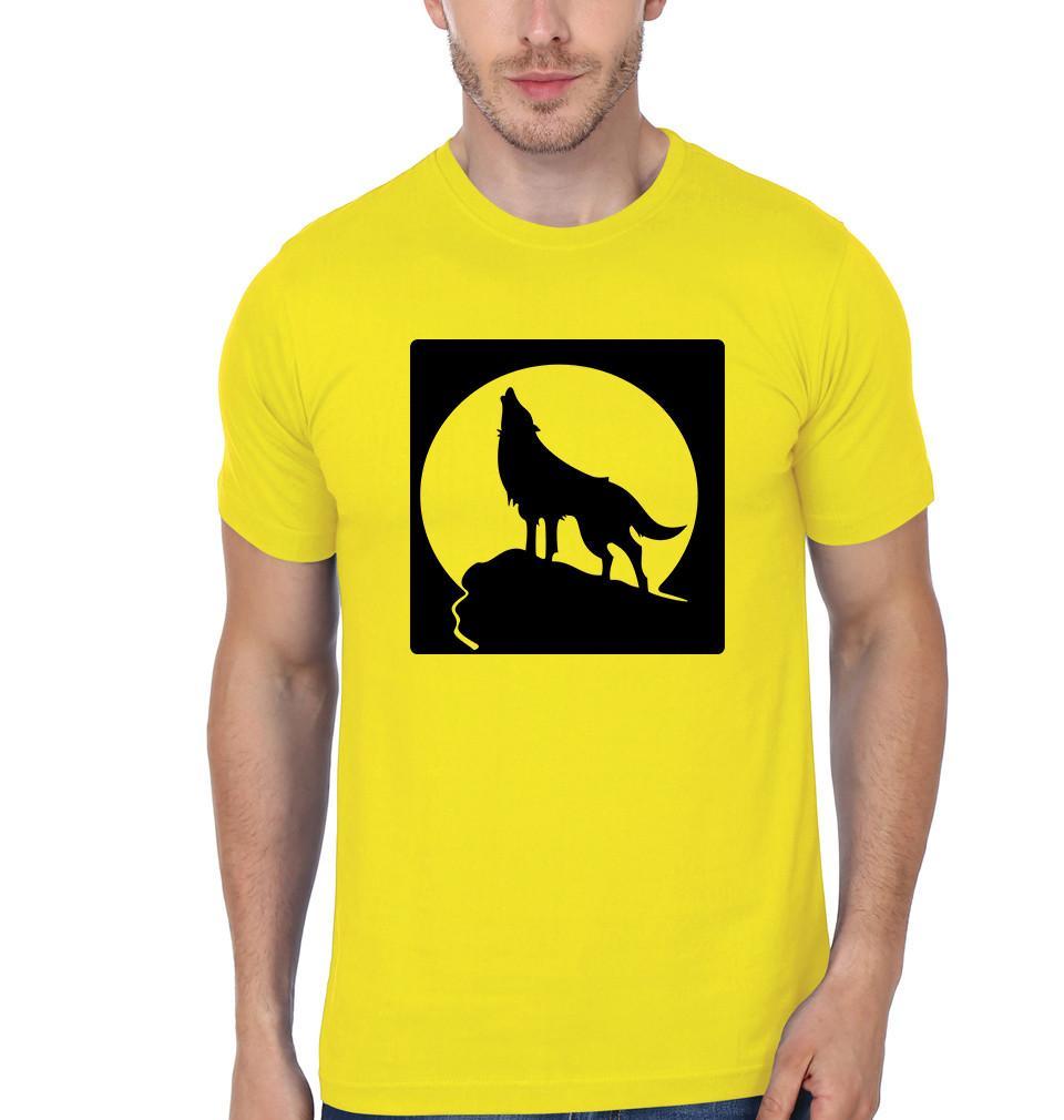 FunkyTradition Yellow Round Neck Wolf  02 Men Half Sleeves T-Shirt