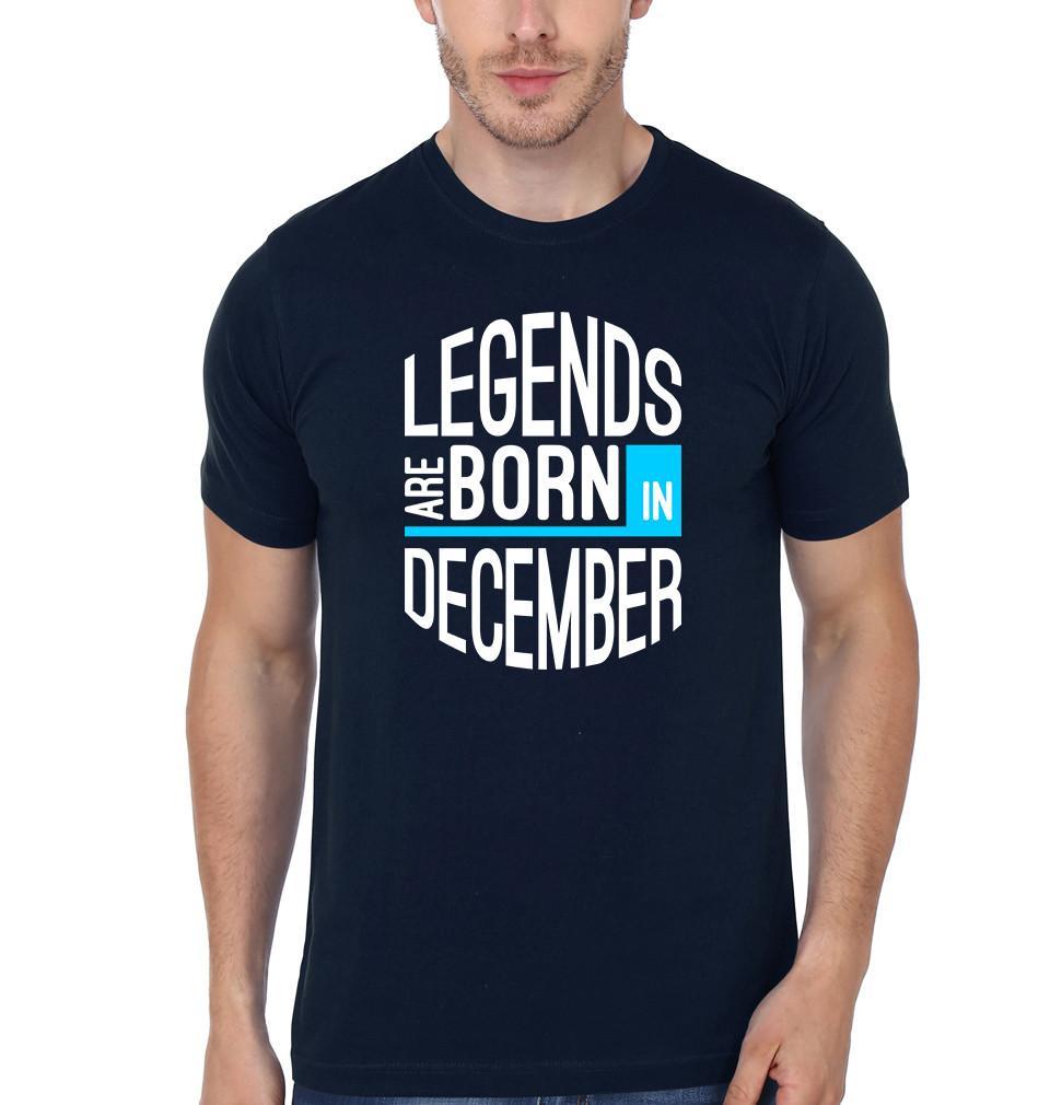 FunkyTradition Navy Blue Round Neck Legends Are Born In December Men Half Sleeves T-Shirt