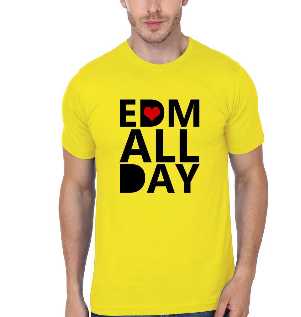 FunkyTradition Yellow Round Neck EDM All Day Men Half Sleeves T-Shirt