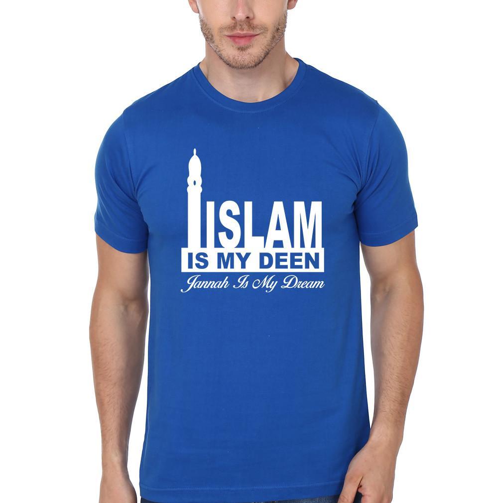 FunkyTradition Blue Round Neck Islam Is My Deen Half Sleeves T-Shirt