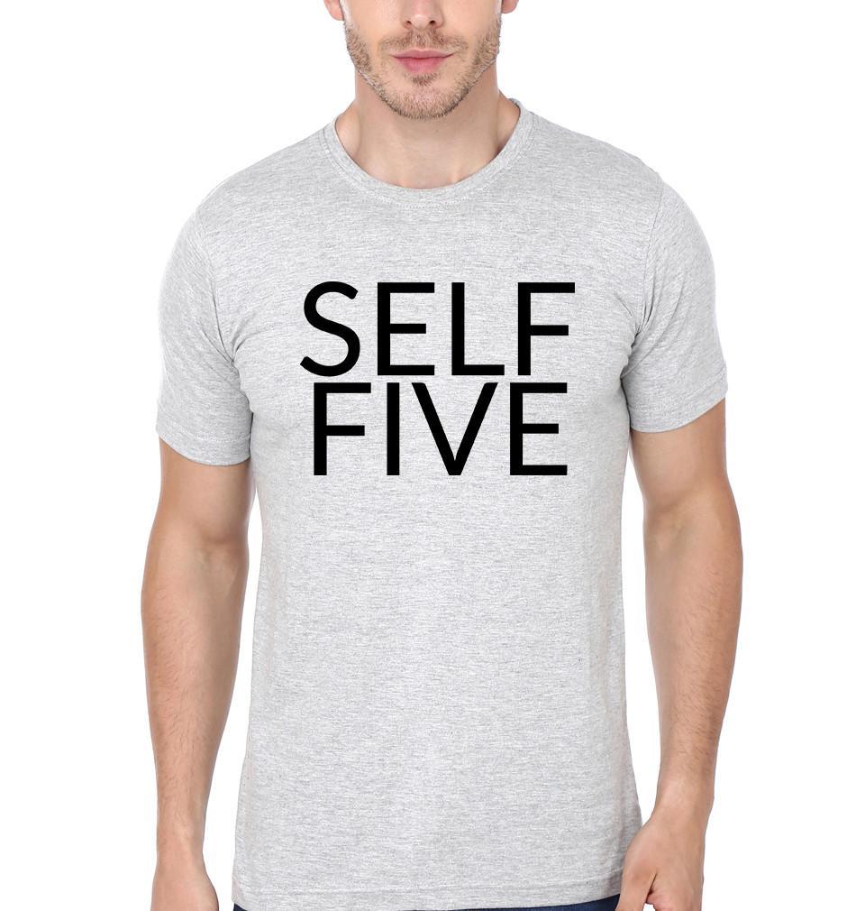 FunkyTradition Grey Round Neck Self Five Men Half Sleeves T-Shirt