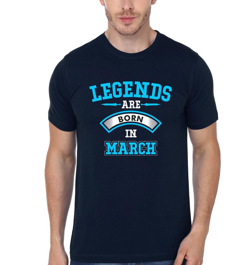 FunkyTradition Navy Blue Round Neck Legends Are Born In March Men Half Sleeves T-Shirt