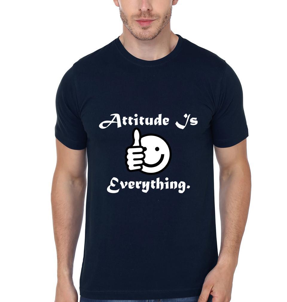 FunkyTradition Navy Blue Round Neck Attitude Is Everything Half Sleeves T-Shirt