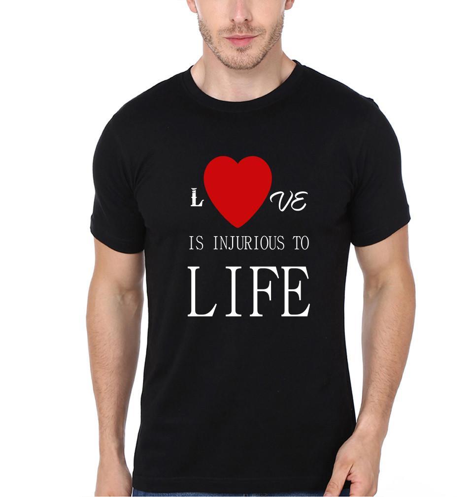 FunkyTradition Black Round Neck Love Is Injurious To Life Half Sleeves T-Shirt