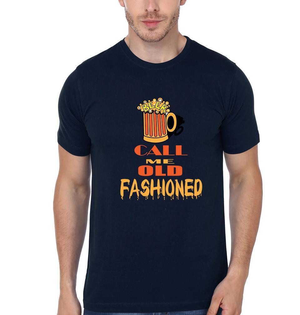 FunkyTradition Navy Blue Round Neck Call Me Old Fashioned Men Half Sleeves T-Shirt