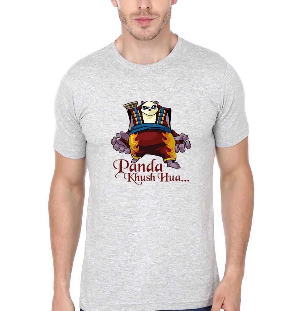 FunkyTradition Grey Round Neck Panda Khush Hua Men Half Sleeves T-Shirt