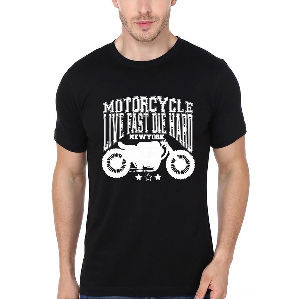 FunkyTradition Black Round Neck Motorcycle Live Fast Die Hard Men Half Sleeves T-Shirt
