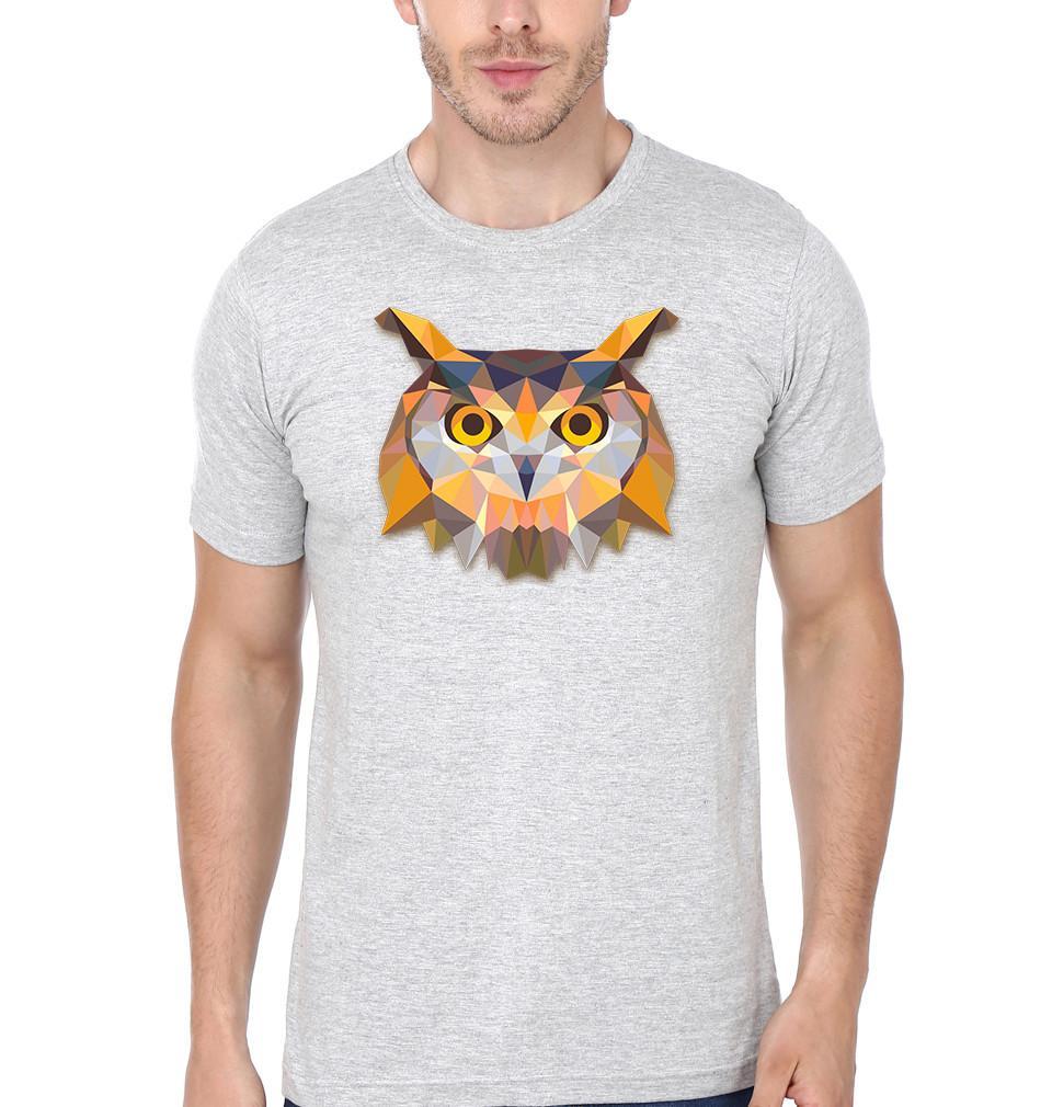 FunkyTradition Grey Round Neck Triangle Owl Half Sleeves T-Shirt