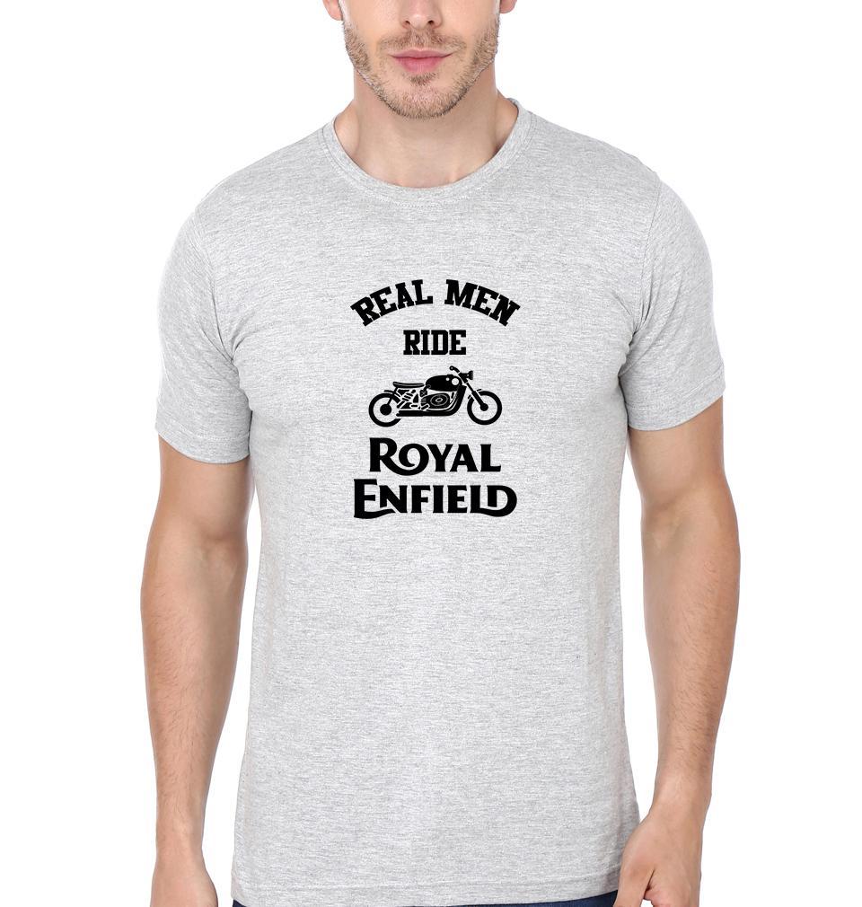 FunkyTradition Grey Round Neck Real Men Ride Royal Enfield Half Sleeves T-Shirt