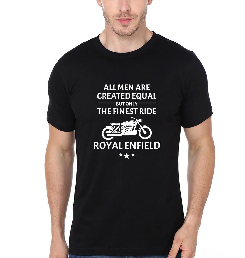 FunkyTradition Black Round Neck All Men Are Created Equal But Only The Finest Ride Royal Enfield Half Sleeves T-Shirt