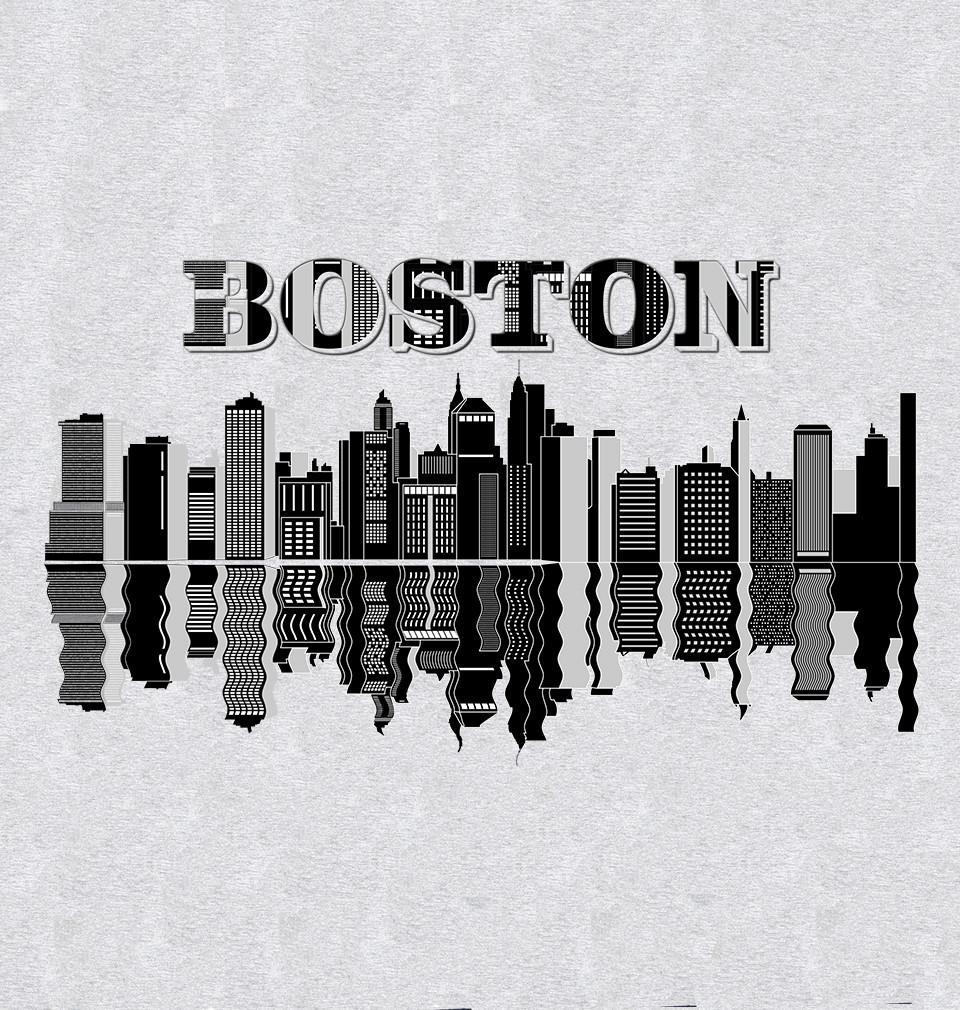 FunkyTradition Grey Round Neck Boston City Hard Men Half Sleeves T-Shirt