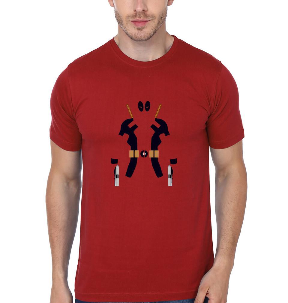 FunkyTradition Red Round Neck Deadpool With Gun Men Half Sleeves T-Shirt