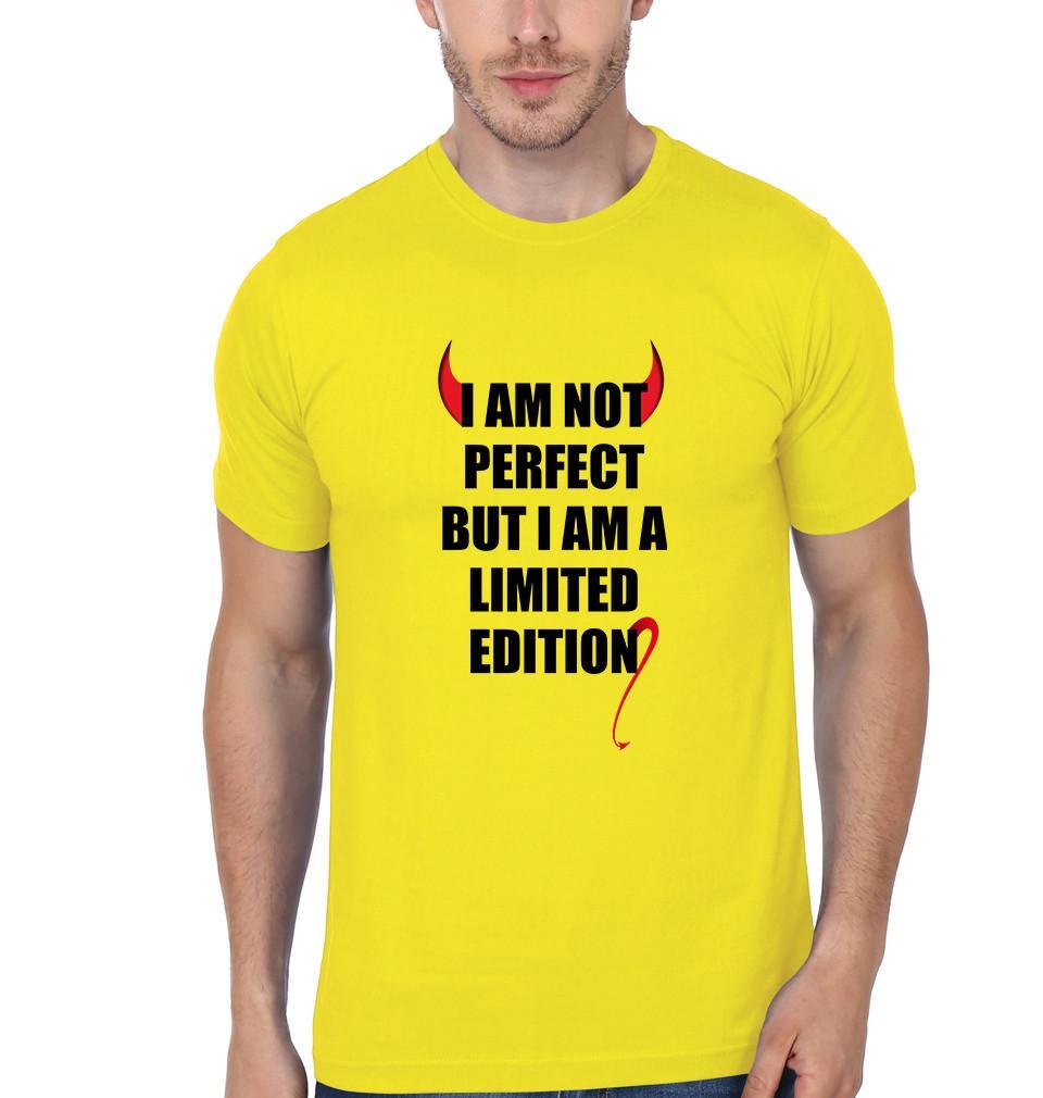 FunkyTradition Yellow Round Neck I Am Not Perfect But I Am Limited Edition Men Half Sleeves T-Shirt