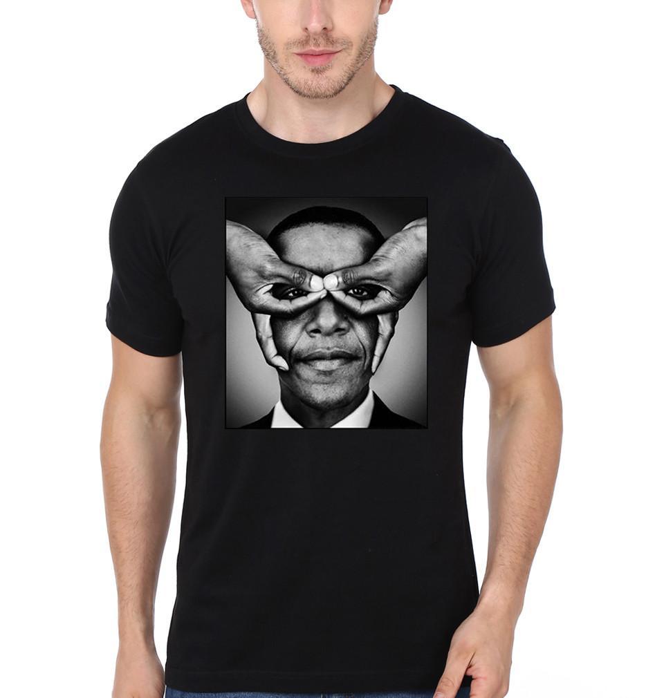 FunkyTradition Black Round Neck Obama With Finger Mens Half Sleeves T-shirt