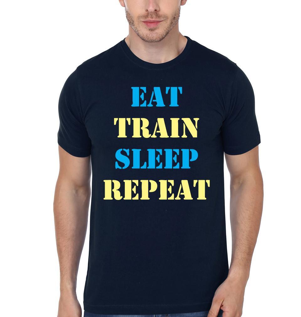 FunkyTradition Navy Blue Round Neck Eat Train Sleep Repeat Half Sleeves T-Shirt
