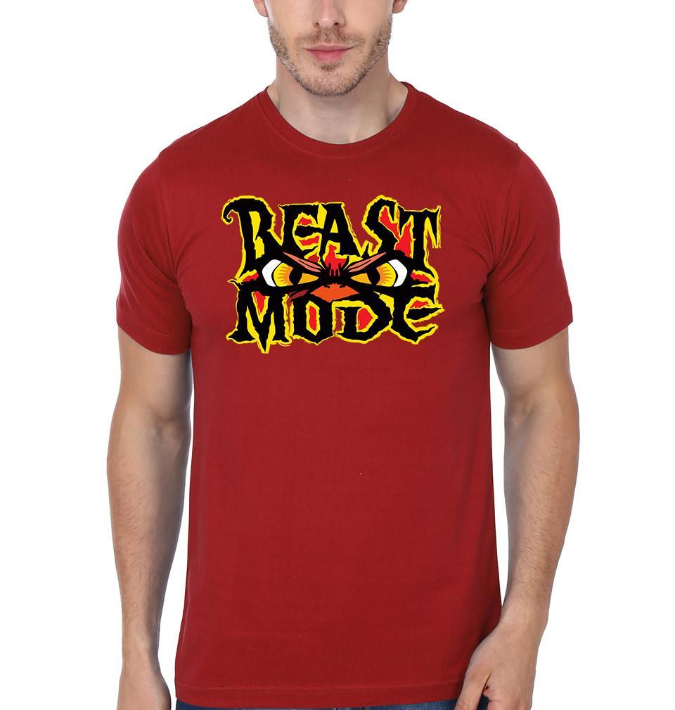 FunkyTradition Red Round Neck Beast Mode Men Half Sleeves T-Shirt