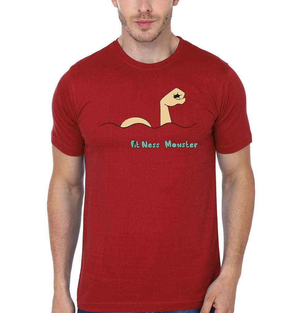 FunkyTradition Red Round Neck Fit Ness Monster Men Half Sleeves T-Shirt