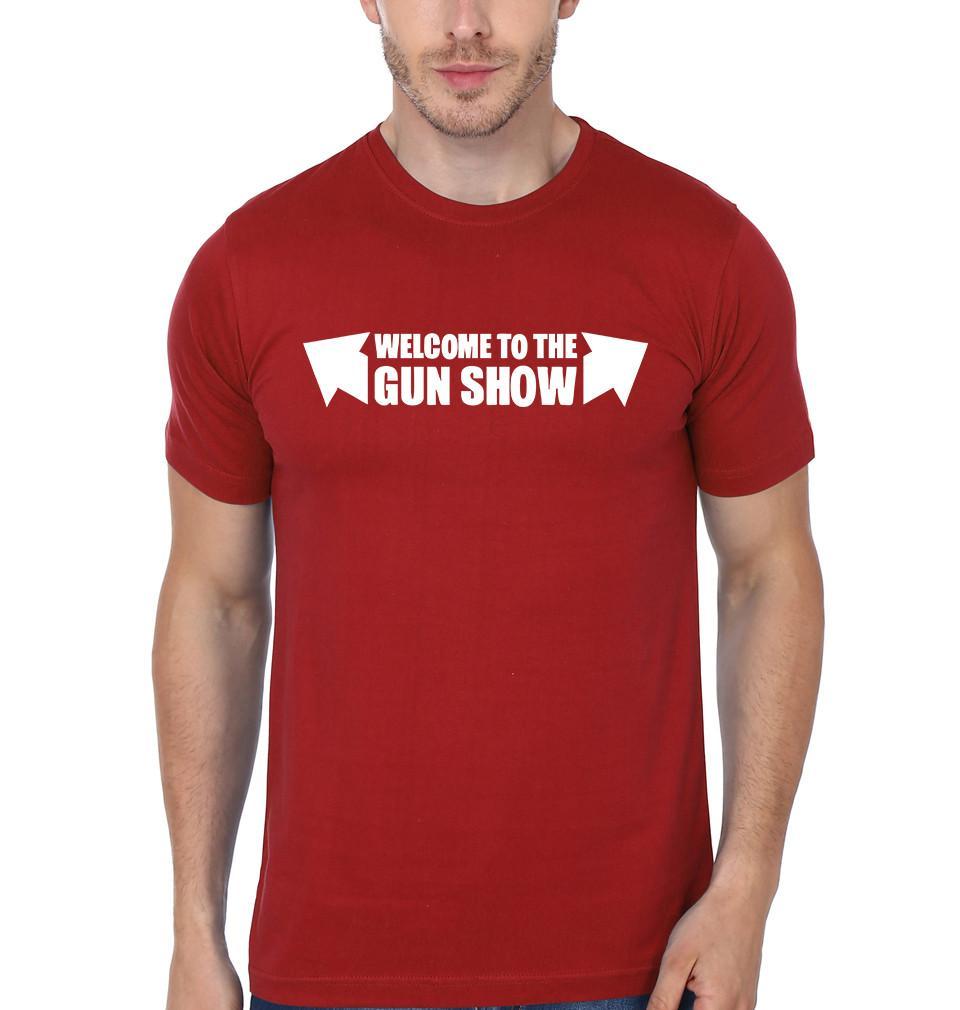 FunkyTradition Red Round Neck Welcome To The Gun Show Men Half Sleeves T-Shirt