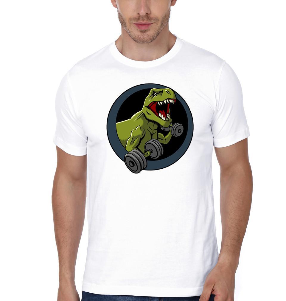 FunkyTradition White Round Neck Angry T-Rex Men Half Sleeves T-Shirt