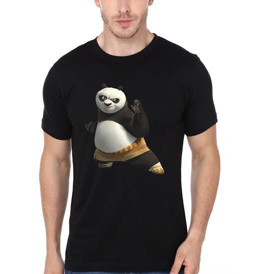 FunkyTradition Black Round Neck Kungfu Panda Half Sleeves T-Shirt