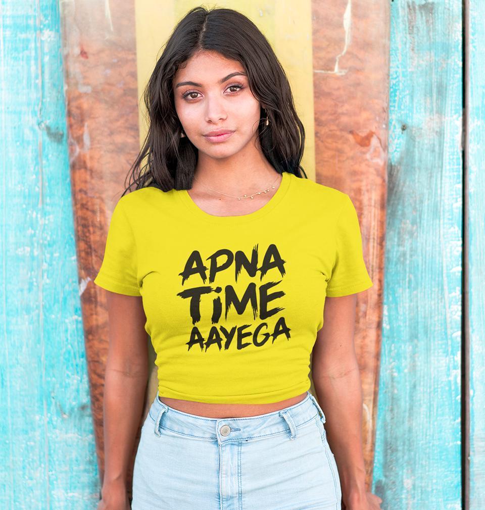 Apna Time Ayega Womens Crop Top-FunkyTradition Half Sleeves T-Shirt FunkyTradition