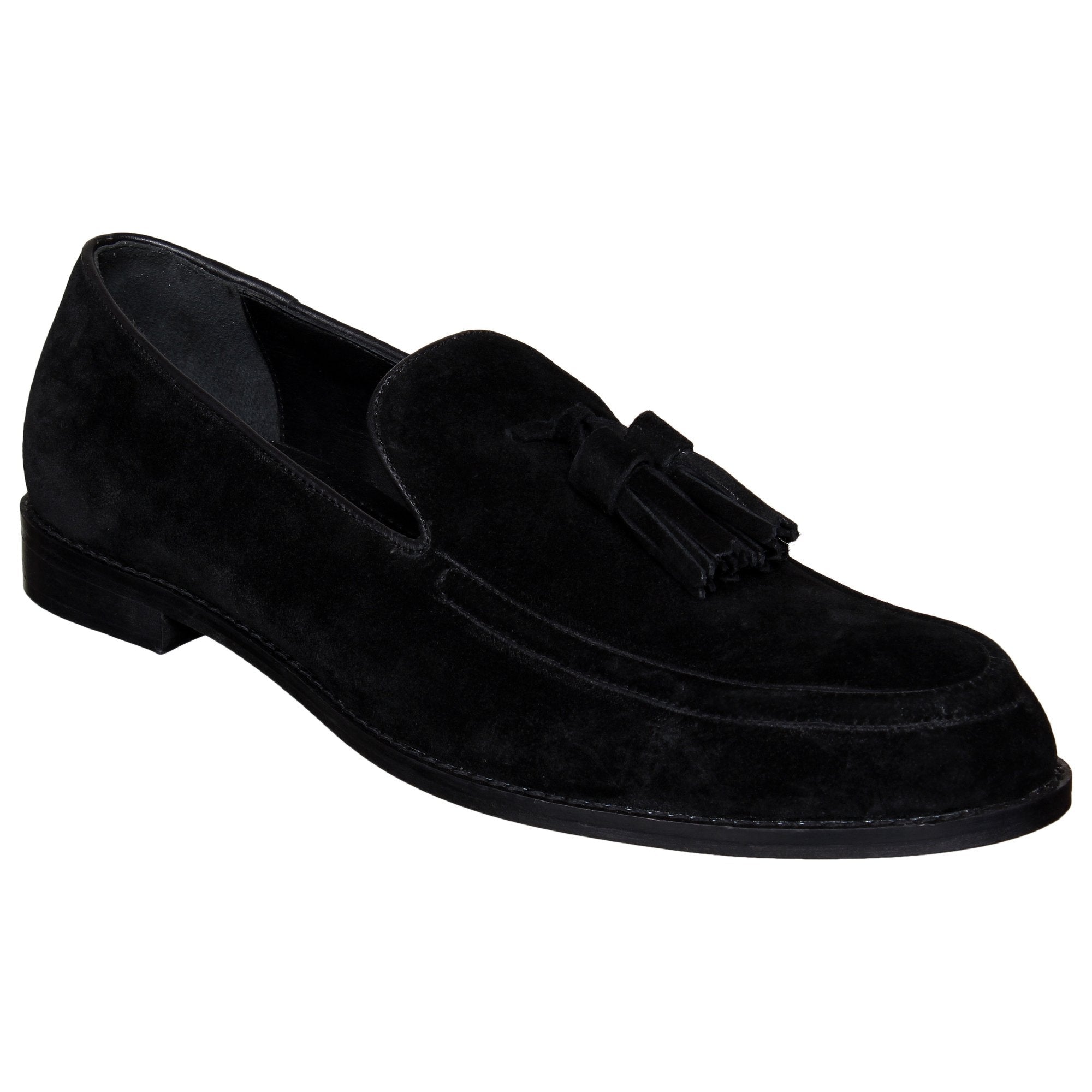 Black Suede Slip Ons With Tassels For Men-FunkyTradition - FunkyTradition