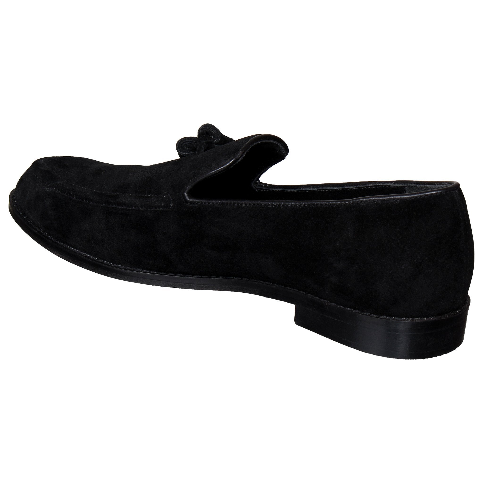 Black Suede Slip Ons With Tassels For Men-FunkyTradition - FunkyTradition