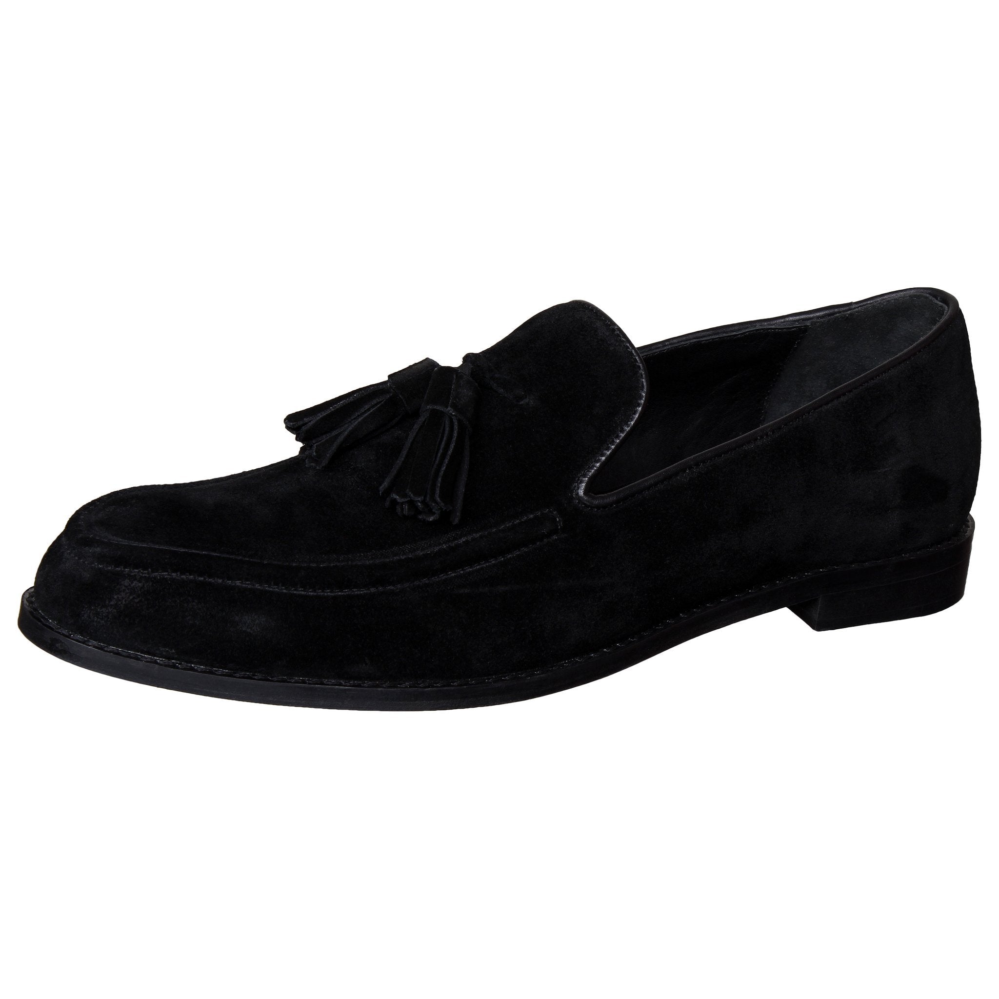 Black Suede Slip Ons With Tassels For Men-FunkyTradition - FunkyTradition