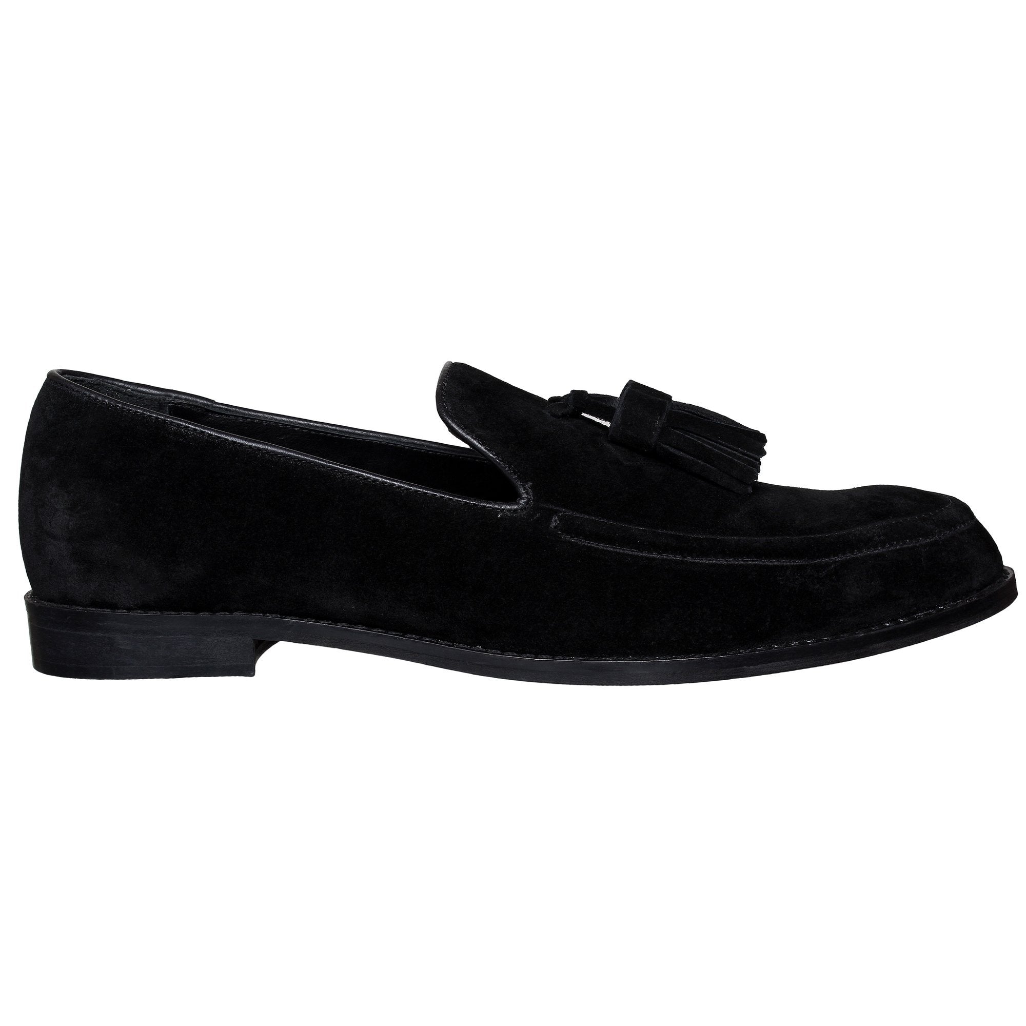 Black Suede Slip Ons With Tassels For Men-FunkyTradition - FunkyTradition