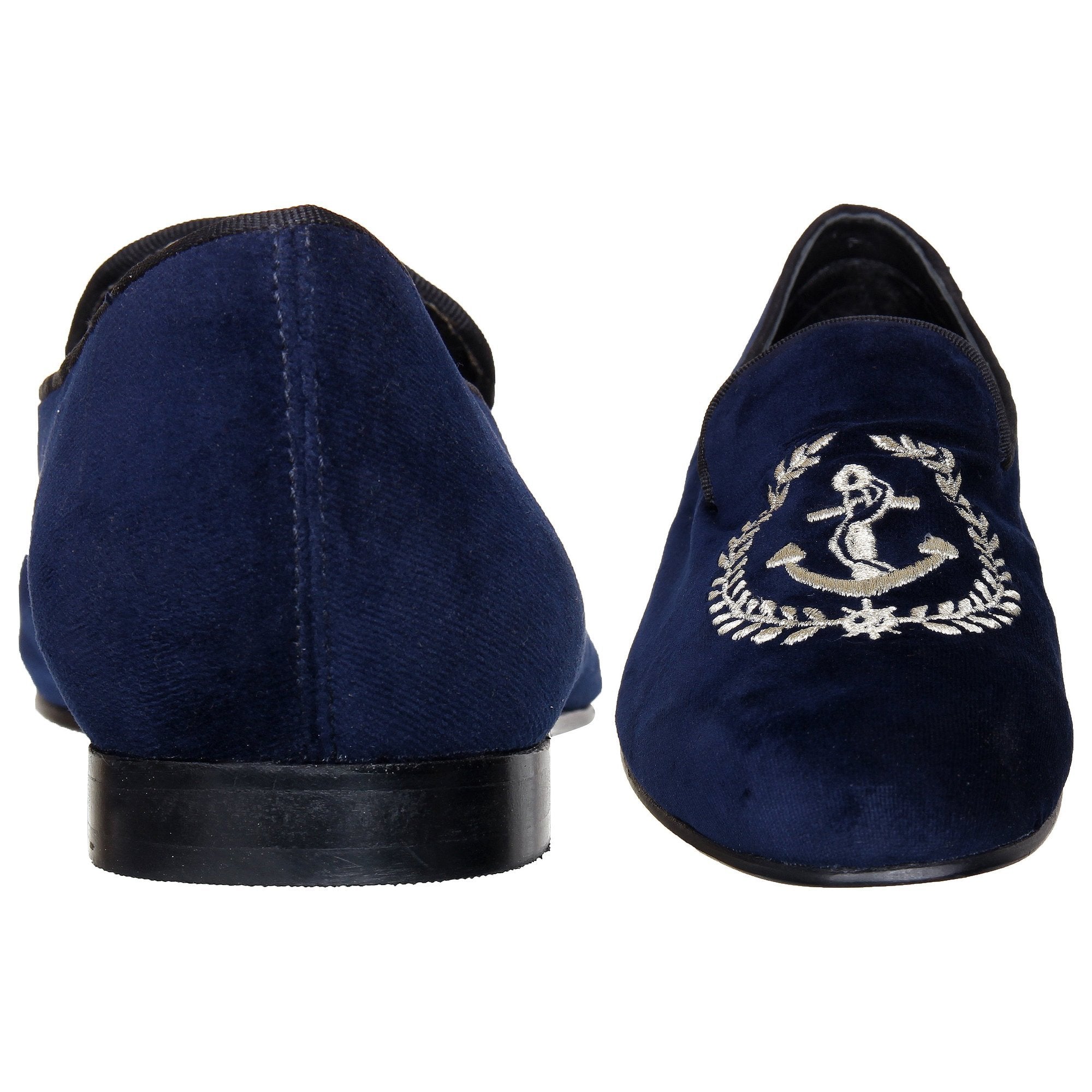 Blue Velvet Anchor Embroidered Slip On For Men-FunkyTradition - FunkyTradition