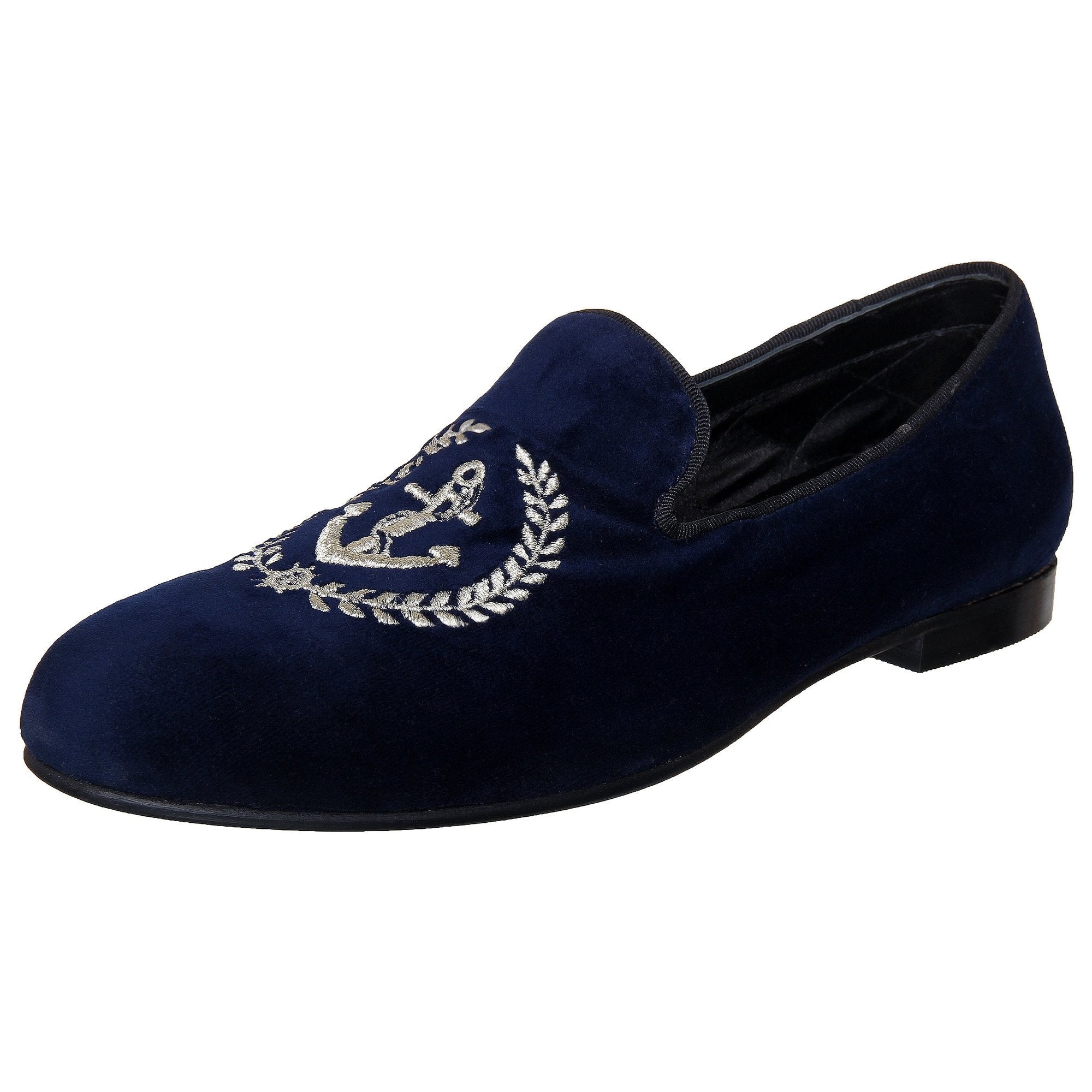 Blue Velvet Anchor Embroidered Slip On For Men-FunkyTradition - FunkyTradition