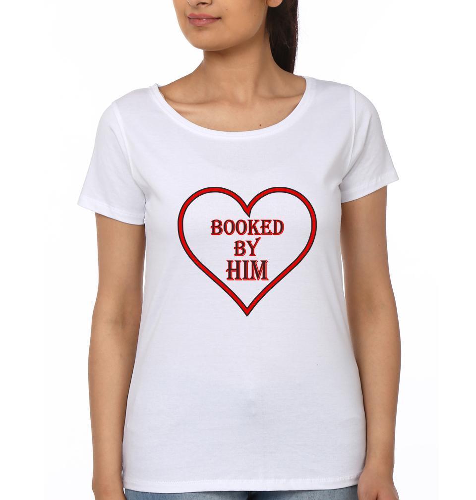 Booked by Him Her Couple Half Sleeves T-Shirts -FunkyTees - Funky Tees Club