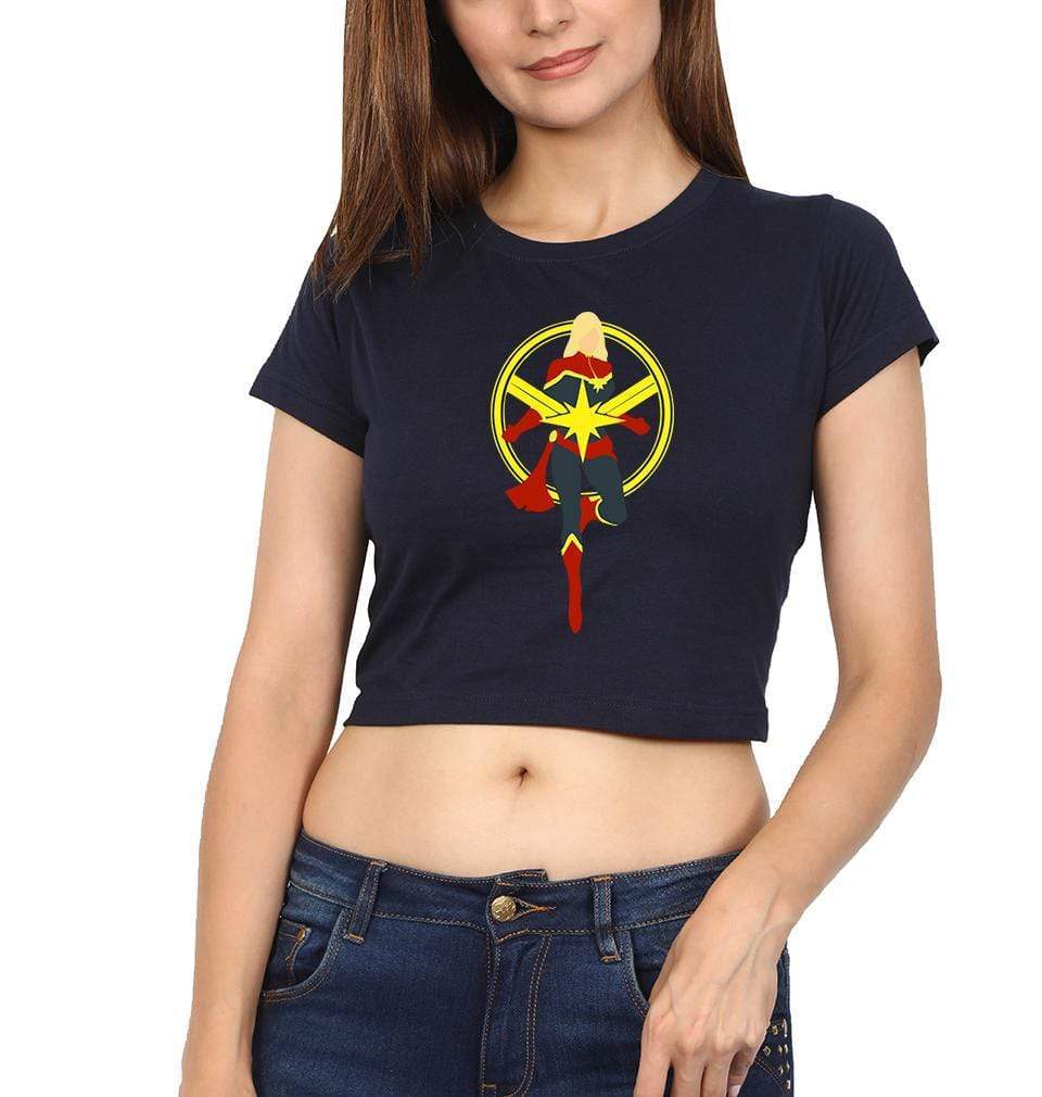 Captain Marvel Logo Womens Crop Top-FunkyTradition Half Sleeves T-Shirt FunkyTradition