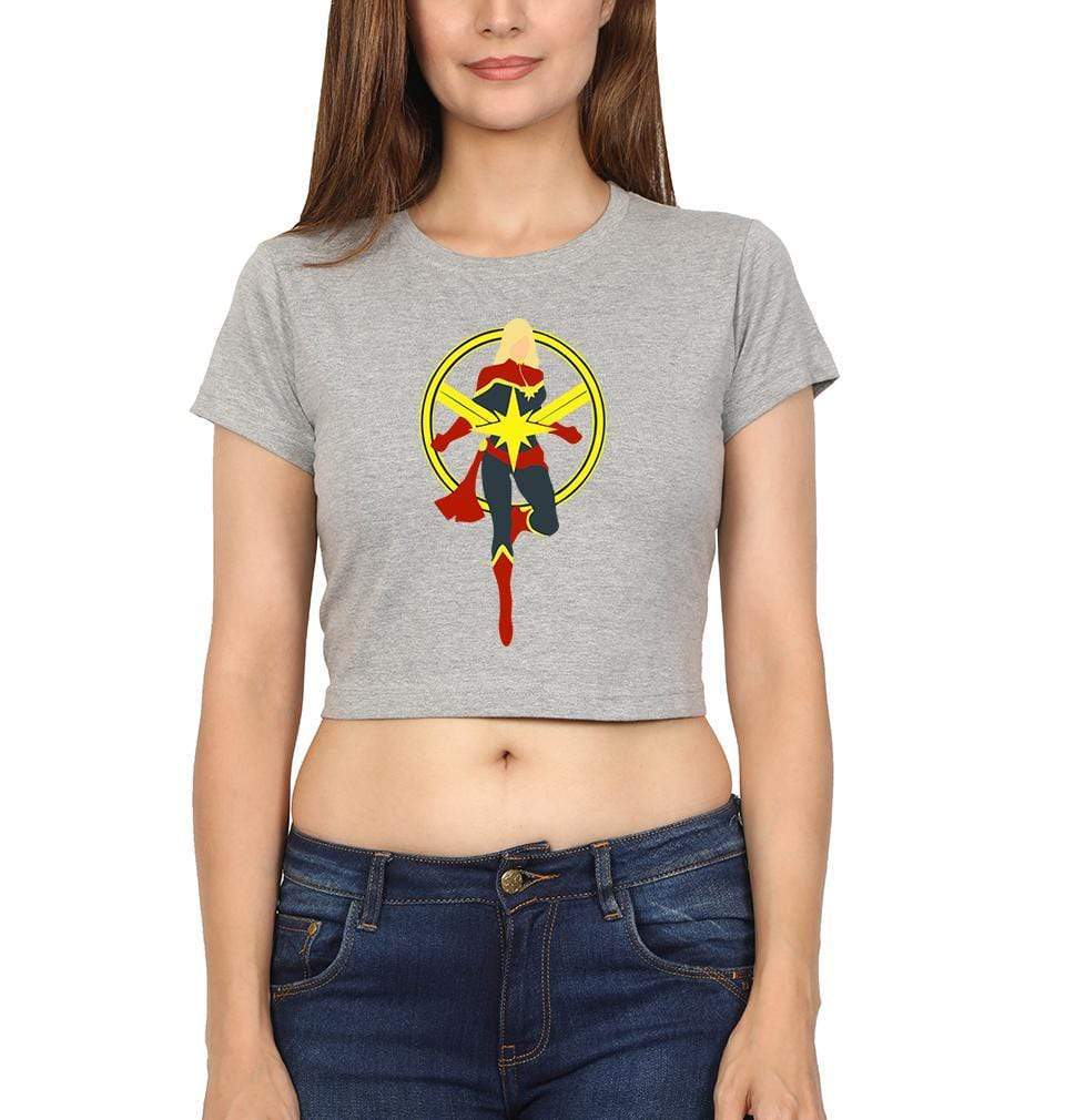 Captain Marvel Logo Womens Crop Top-FunkyTradition Half Sleeves T-Shirt FunkyTradition