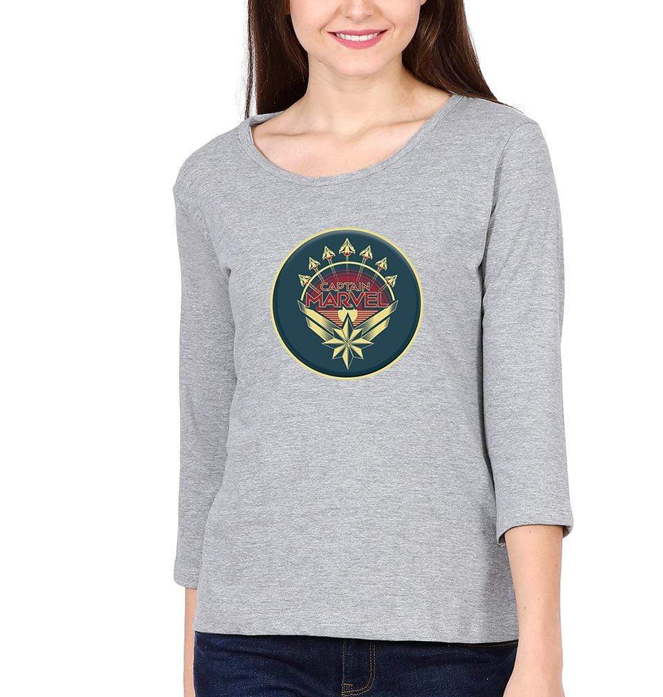 Captain Marvel Logo Womens Full Sleeves T-Shirts-FunkyTradition Half Sleeves T-Shirt FunkyTradition