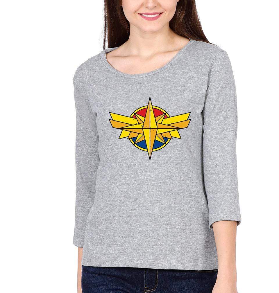 Captain Marvel Logo Womens Full Sleeves T-Shirts-FunkyTradition Half Sleeves T-Shirt FunkyTradition