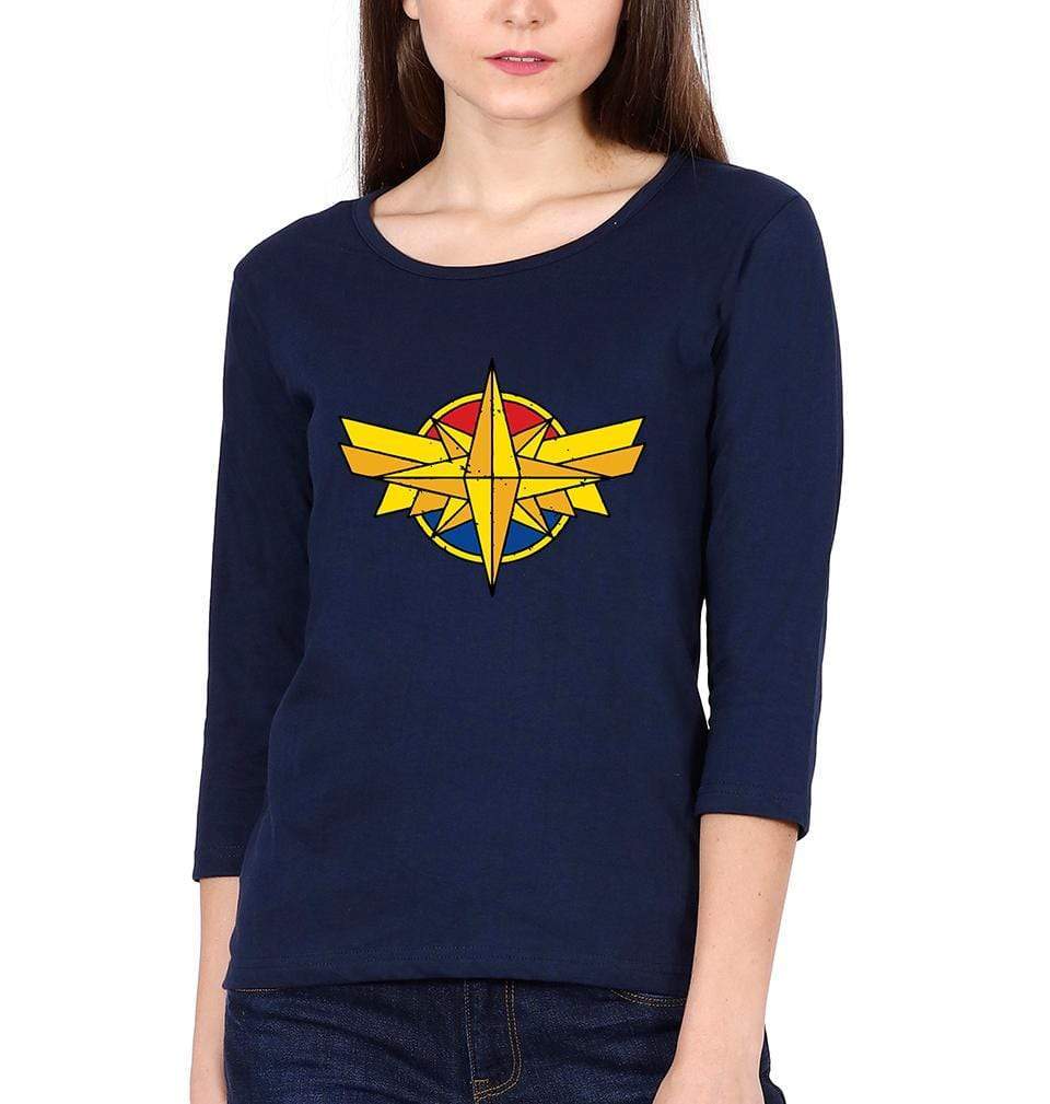 Captain Marvel Logo Womens Full Sleeves T-Shirts-FunkyTradition Half Sleeves T-Shirt FunkyTradition