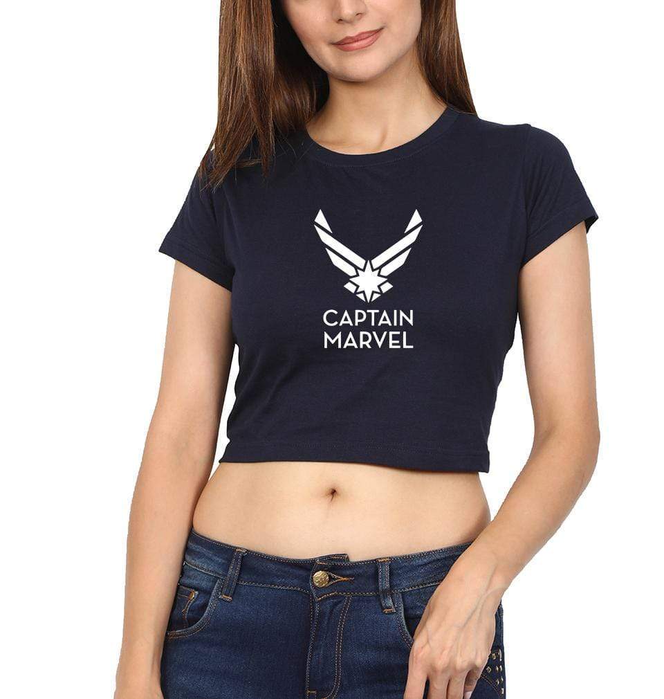 Captain Marvel Womens Crop Top-FunkyTradition Half Sleeves T-Shirt FunkyTradition