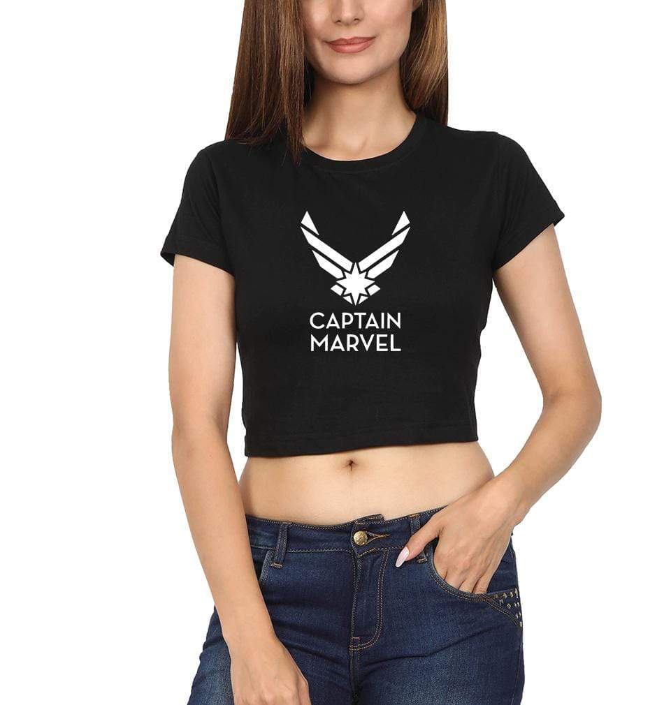 Captain Marvel Womens Crop Top-FunkyTradition Half Sleeves T-Shirt FunkyTradition