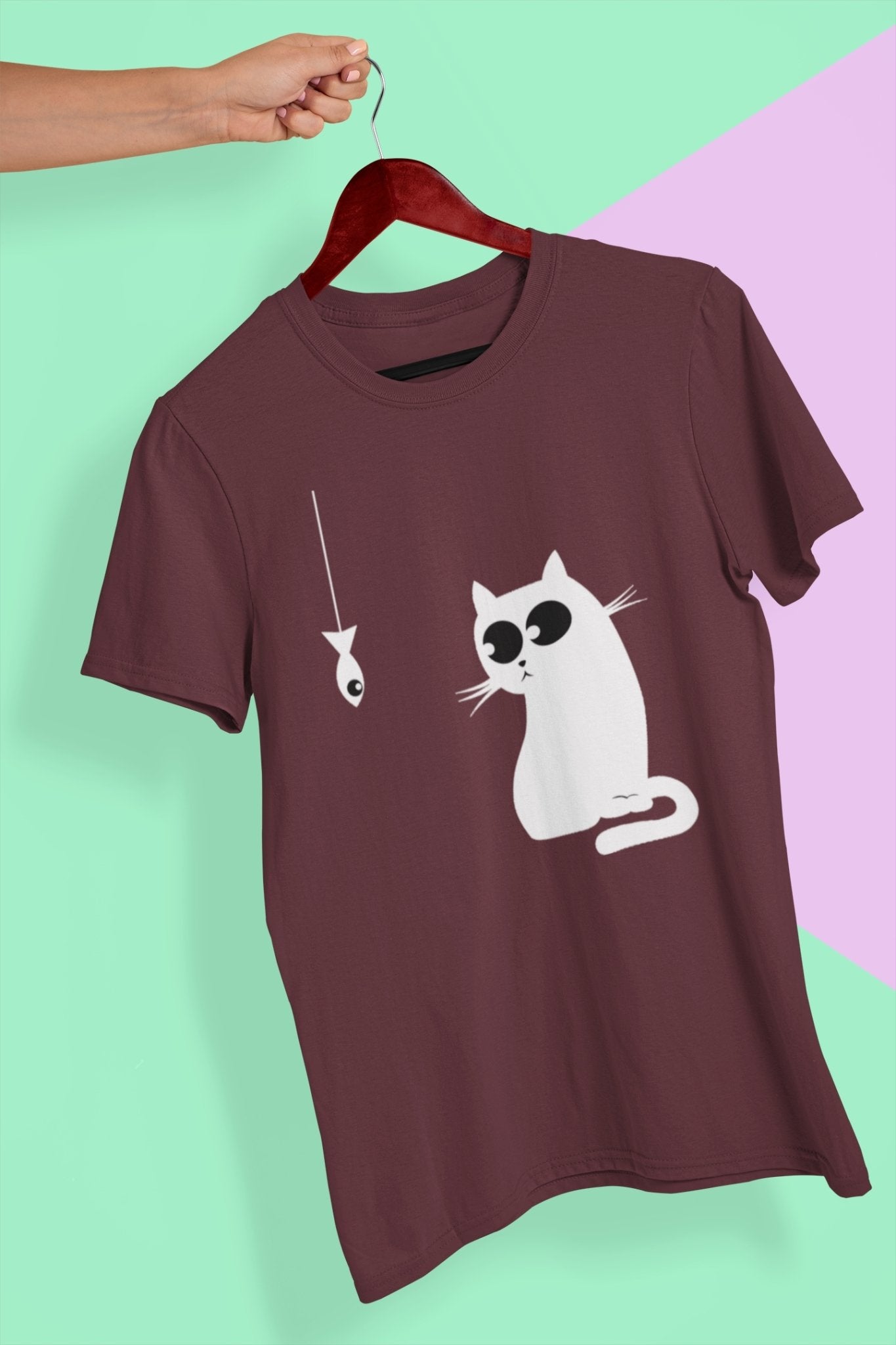 Cat Staring At Fish Mens Half Sleeves T-shirt- FunkyTeesClub - Funky Tees Club