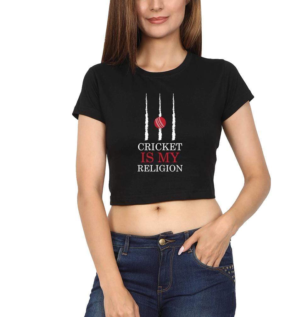 Cricket Is My Religion Womens Crop Top-FunkyTradition Half Sleeves T-Shirt FunkyTradition