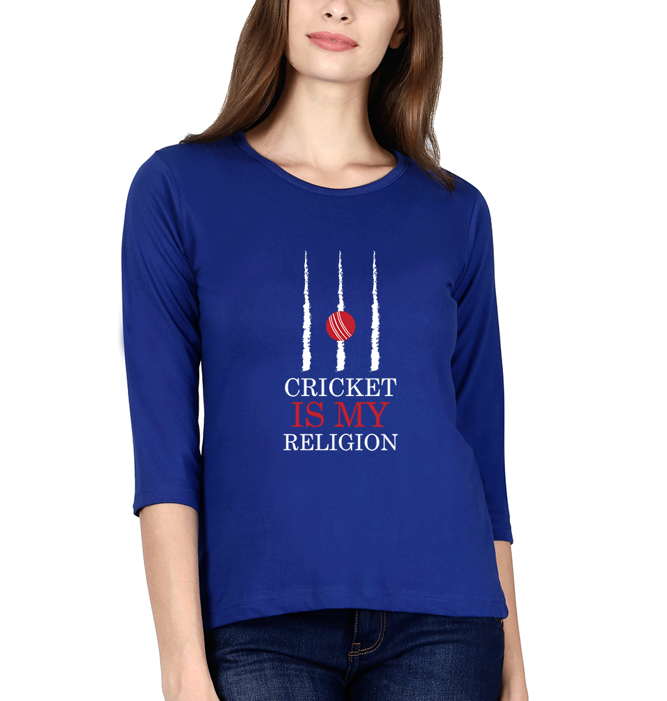 Cricket Is My Religion Womens Full Sleeves T-Shirts-FunkyTradition Half Sleeves T-Shirt FunkyTradition