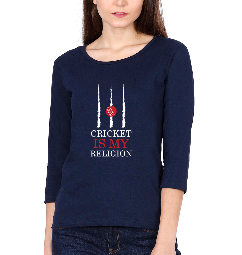 Cricket Is My Religion Womens Full Sleeves T-Shirts-FunkyTradition Half Sleeves T-Shirt FunkyTradition