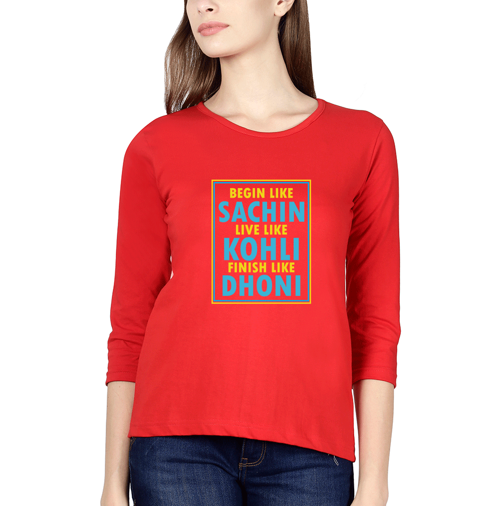 Cricket Sachin Kohli Dhoni Womens Full Sleeves T-Shirts-FunkyTradition Half Sleeves T-Shirt FunkyTradition