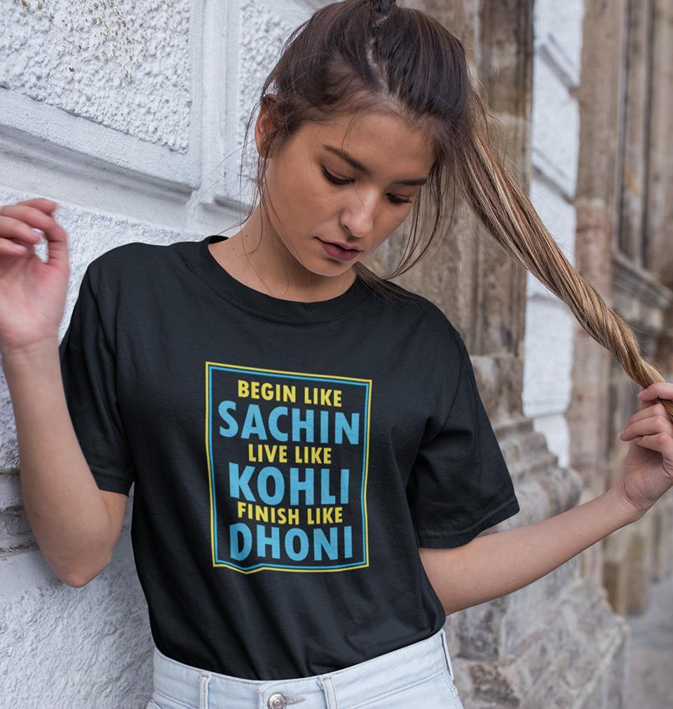 CRICKET Sachin Kohli Dhoni Womens Half Sleeves T-Shirts-FunkyTradition Half Sleeves T-Shirt FunkyTradition