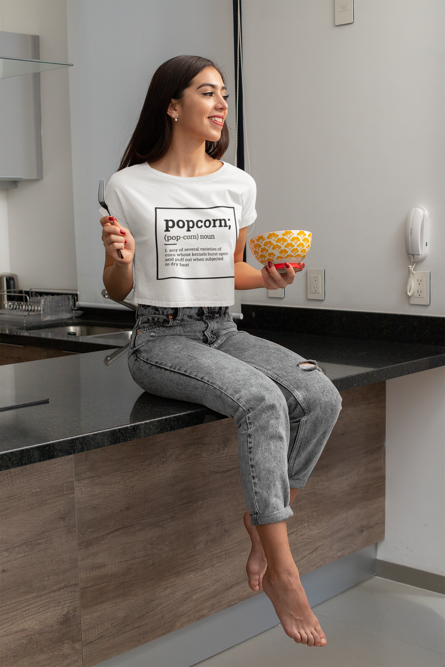 Label pantry popcorn definition Women Crop Top- FashionRazor