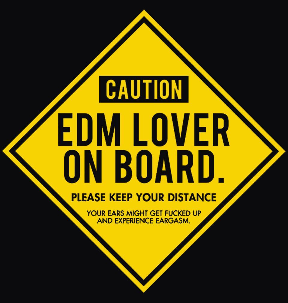FunkyTradition Black Round Neck Caution Edm Lover On Board Half Sleeves T-Shirt